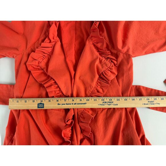 J Crew Ruffle Trench Coat Orange Belted 3/4 Sleeve Style 90815 Women's 0 - Picture 8 of 11